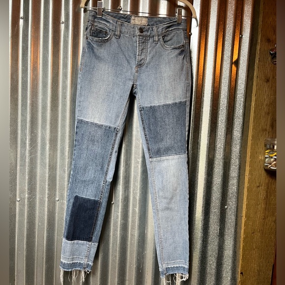 Free People Patchwork Frayed Hem Skinny Jeans - Picture 2 of 8